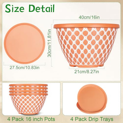 Nooulap 16 Inch Plant Pots, 4 Pack Large Flower Pots - color: Orange, size: 16 inch