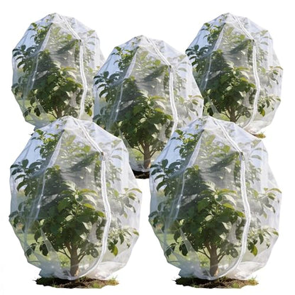 Garden Netting, 5 pcs, 3.9 X 5.9 FT, Featuring Drawstring and Zipper Design, is a Plant Cover and Fruit Tree net Designed to Protect Plants, Fruits, and Flowers from Insects and Birds. - size: 3.9 X 5.9 FT (5 PCS)