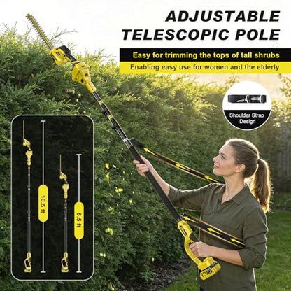 6-in-1 Cordless Pole Saw & Hedge Trimmer Combo & Grass Shear with Extension Pole Garden Tool with 2 * 4.0Ah Battery,180°Adjustable Angle,16Ft Reach,for Shrubs Pruning