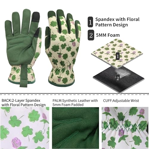 Cute Pattern Gardening Gloves,Thornproof Garden Glove,Gardener Gift - color: 1 Pair Per Pack-green Leaf, size: Large