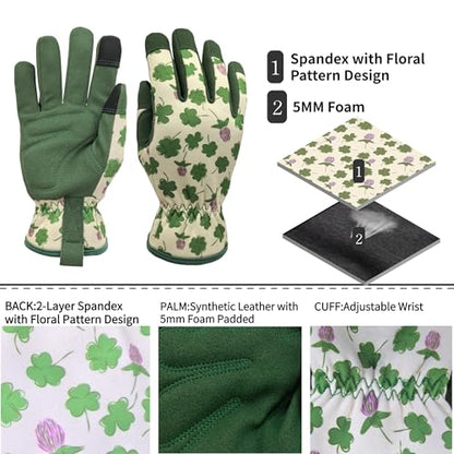 Cute Pattern Gardening Gloves,Thornproof Garden Glove,Gardener Gift - color: 1 Pair Per Pack-green Leaf, size: Large