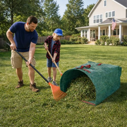 2 Pack 53 Gallon Reusable Yard Waste Bags, Dustpan-Type Leaf Collector Bag, Collapsible Heavy Duty Leaf Bags, Standable Garden Waste Bags for Collecting Leaves, Lawn Grass, Clippings and Branches