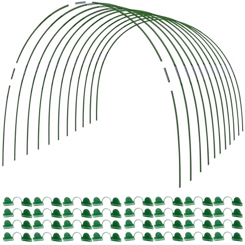 MAXPACE Greenhouse Hoops Kit, DIY 8ft Grow Tunnel, Fits Raised Garden Beds Up to 2.7ft Wide, 50 Pcs Rust-Proof Fiberglass Frame Support Rods for Row Cover, Shade Cloth, Frost Netting & Plant Stakes - size: S Pro+ (for Width: Less than 2.7')