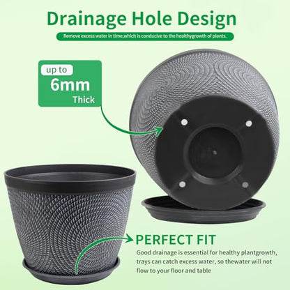 Quarut 4 Pack 8 Inch Flower Pots,Plastic Plant Pots with Drainage Hole&Tray - color: Gray, size: 8 Inch
