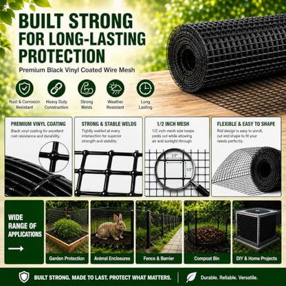 SEBOSS Black Hardware Cloth Roll 1/2 inch 36 x 100 Ft 19-Gauge - size: 1/2 inch 36''x100'
