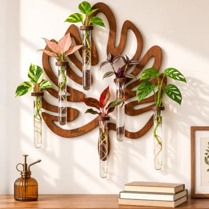 Leaf-Shaped Plant Hanging Propagation Stations with 6 Glass Vases & 1 Spare