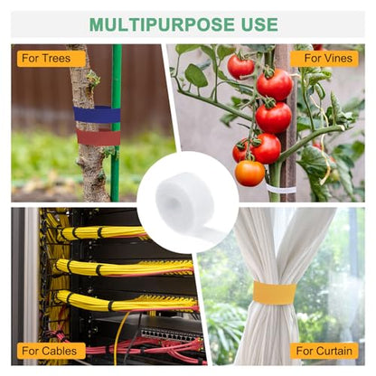 M METERXITY 1-Roll Garden Plant Tape, 33 ft x 0.4 in Garden Hook and Loop Plant Ties Multi-Purpose Use Adjustable and Reusable Twist Wire Tape for Plants/Flowers/Vines [White] - color: White, size: 33 ft x 0.4 in