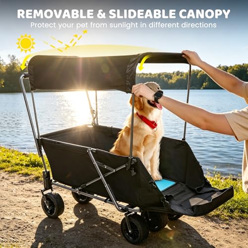 REDCAMP Folding Dog Wagon with Canopy, 150lbs Dog Stroller with 6 Wheels - color: Inky + Canopy, size: 150 Pound