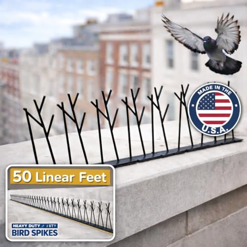 Heavy Duty Bird Spikes – Made in USA – Pigeon & Bird Deterrent for Ledges, Roofs, Fences & Window Sills – Durable Outdoor Anti-Roost Spikes – Humane Bird Control – No Glue Included (50 ft) - size: 50 ft