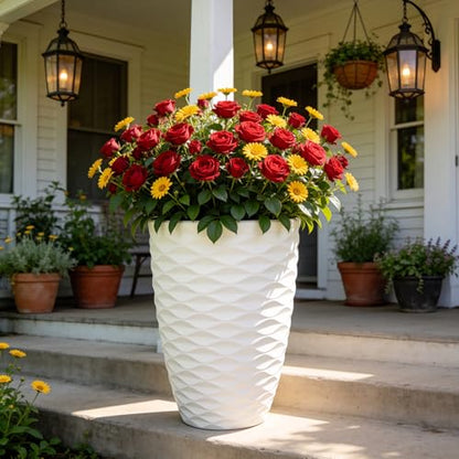 2-Pack 19" White Resin Tall Outdoor Planters with Wave Texture - color: 19"h-white Wavy