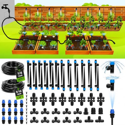 Bonviee Drip Irrigation System Kit for Garden Watering, 230FT Quick Connect - size: 230 FT - 33 FT 5/16" Tubing + 197 FT 1/4" Tubing