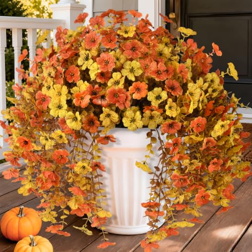Homsunny Artificial Fake Mums Fall Flowers for Outdoor Outside Decoration - color: Orange Yellow