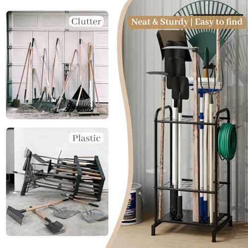 Garden Tool Organizer, Garage Tool Storage Rack, Heavy Duty Metal with Side Pegboard & Adjustable Hooks, Utility Racks for Shed, Patio & Outdoor Use - style: Tool Rack with Side Pegboard & Hooks