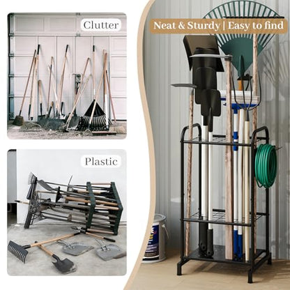 Garden Tool Organizer, Garage Tool Storage Rack, Heavy Duty Metal with Side Pegboard & Adjustable Hooks, Utility Racks for Shed, Patio & Outdoor Use - style: Tool Rack with Side Pegboard & Hooks