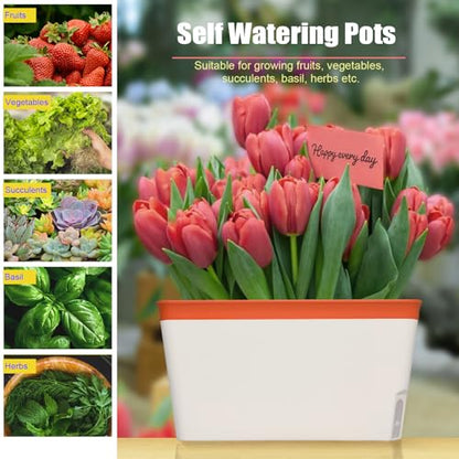 OurWarm 3 Pack Self Watering Herb Planter Set for Windowsill, 10.5In Indoor Herb Garden Planters with Water Level Indicator, Dual Layer Easy Care Pot for Basil, Flowers, Vegetables & Succulent - size: 3 PACK