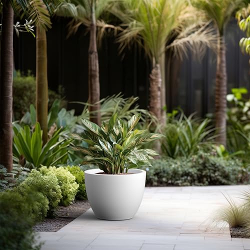 Kante Accent Round Bowl White Concrete Planter 13" Tall, Outdoor - color: White, size: 17.3"w x 13"h