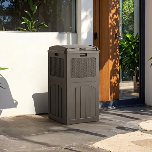 Devoko 33 Gallon Outdoor Trash Can, Hideaway Garbage Bins with Tiered Lid - color: Deep Brown, size: 1 Pack