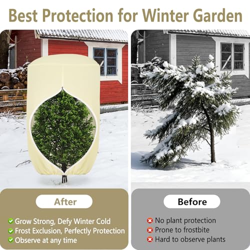 2 Pack Rounded Top Plant Covers Freeze Protection, 47"X72" Winter, Beige - size: Beige-47x72in-2PCS