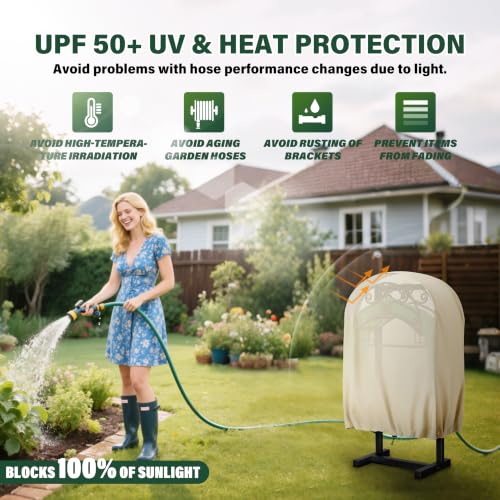 Double sided garden hose bracket cover, suitable for double-sided hose reel brackets that can accommodate 150 feet of hoses - waterproof, UV resistant, extending the service life of water pipes - color: Black - Double-Sided Hose Holder Cover, size: 0-300F