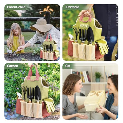 APSARAS USA Gardening Tools, Garden Tool Set, 10 Pieces Heavy Duty Sturdy Steel Gardening Tool Set with 600D Oxford Cloth Storage Tote Bag, Durable Supplies Kit Perfect Garden Gifts for Father - style: Wood Handle and Sturdy Steel
