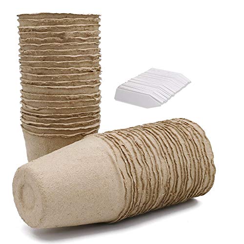 KINGLAKE 100 Pcs 3 Inch Peat Pots, Seeds Starter, Transplant Seedlings With 100 Pcs White Plastic Plant Labels - size: 3 Inch