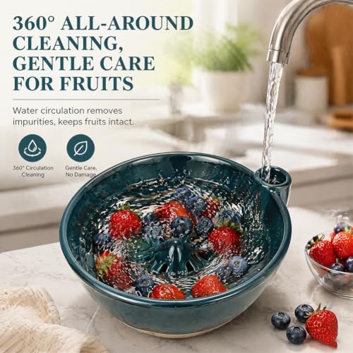 Upgrade Handmade Ceramic Berry Bowl Washer with Holes, 2-in-1 Colander Bowl