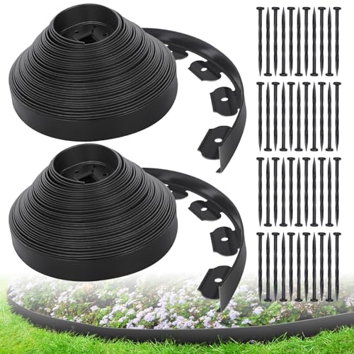 2IN x 100FT Landscape Edging Border with 150 Spikes, Plastic Edging for Landscaping, No Dig Garden Border Edging Kit for Flower Beds, Lawn, Yard, Paver Pathway - size: 2 In x 100 FT