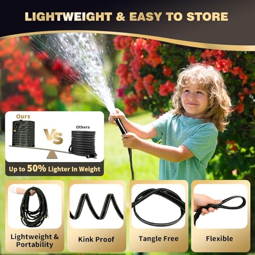 Garden Hose 25 ft Water Hose Flexible Heavy Duty Outdoor Lightweight No Kink Long Non-Expandable High Pressure Flat Hoses Pipe 100’ Strong 3/4’’ Brass Fitting for Outside Yard Lawn Car Wash - size: 25FT