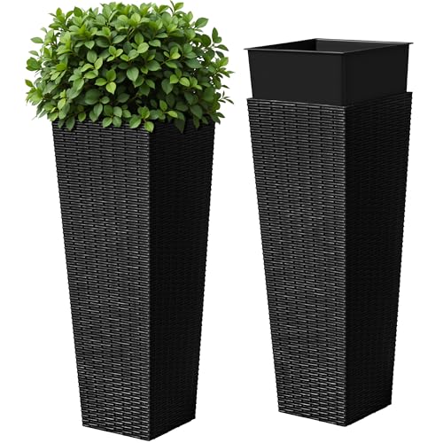 Devoko Resin 32'' Tall Planters, Large Taper Outdoor Planter - color: Black, size: 32" Set of 2