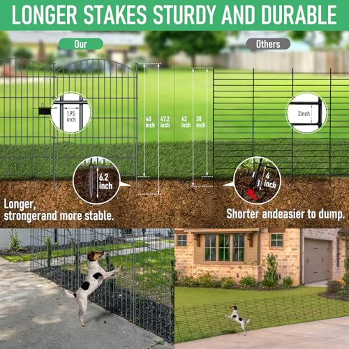 10‑Panel No‑Dig Garden Fence with Gate, 40" H x 23.6'L Outdoor Dog Barrier - size: 10pc 23.6 ft(L) X 40 in(H) with Gate-Convex