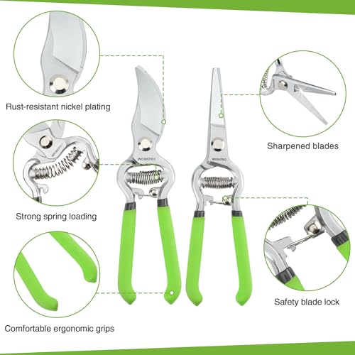 WORKPRO 2-Piece Pruning Shears & Garden Belt Set，8" Bypass & Hand Pruners