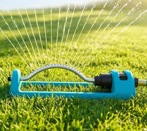 Lawn Sprinkler, 18 Brass Nozzles Garden Water Oscillating Sprinkler for Yard Covers up to 3,600 sq.ft, Heavy Weight Base, Built-in Spray Jet Cleaning Needle