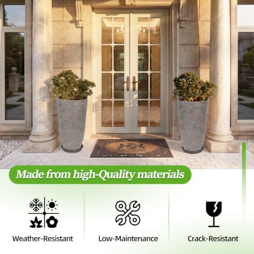 QCQHDU 9 Gallon Tall Large planters for Outdoor/Indoor Plants of 12" Dia x 21" H (Colored Limestone, 21IN) - color: Colored Limestone