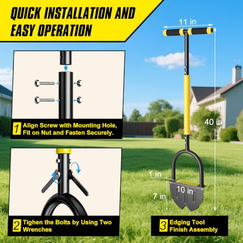 Half Moon Edger Lawn Tool, Heavy Duty Dual V-Shaped Saw-Tooth Edging Shovel