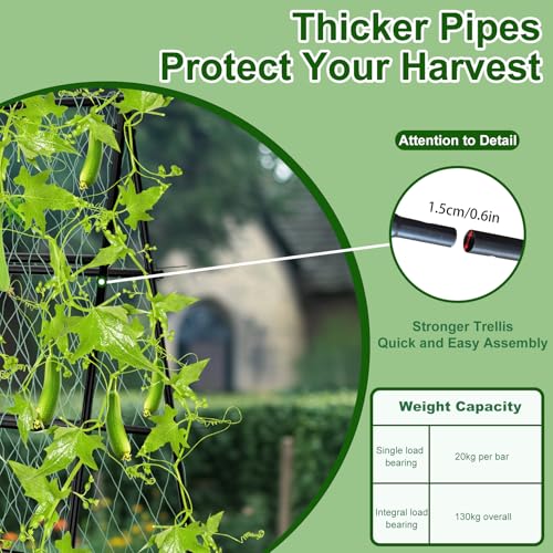 unho Garden Trellis for Climbing Plants with Tough Nylon Netting, 6ft Tall Sturdy Rustproof Metal Plant Support Tower for Vegetable Fruit Vine Cucumber Garden Lightweight，Outdoor - size: 41*41*70inch