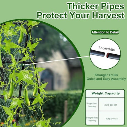 unho Garden Trellis for Climbing Plants with Tough Nylon Netting, 6ft Tall Sturdy Rustproof Metal Plant Support Tower for Vegetable Fruit Vine Cucumber Garden Lightweight，Outdoor - size: 41*41*70inch