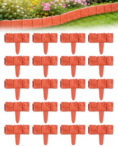 Faux Stone Garden Fence No Dig Landscape Edging Border (red, 20pcs) - color: red