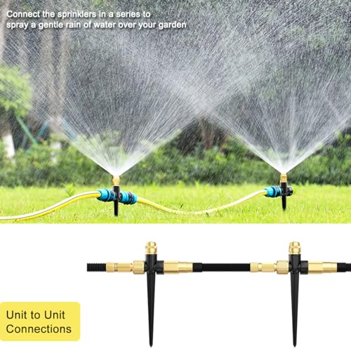 FANHAO Metal Lawn Sprinkler for Yard, 2 Pack Automatic Garden Water Sprinkler on Spike Base, Adjustable Brass Sprinkler Nozzle 360 Degree Large Area Coverage for Lawn Grass Patio Garden Irrigation - color: Black