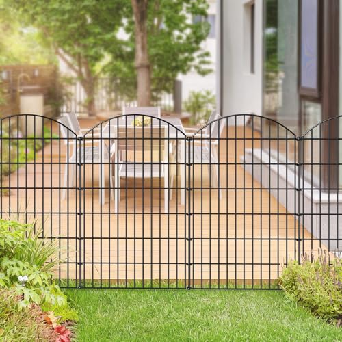Metal Garden Fence 48 in x 12.7 ft, Tall Outdoor Dog Fence Panel for Yard - size: 48"Hx12.7ft (5 Panels)