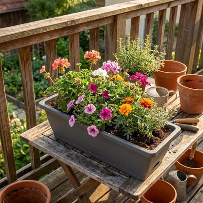 CADUKE 4 Pack Railing Planters, 16.9" Hanging Window Planters, Fence Flower Pots with Drainage Holes and Trays, Gray - color: Gray