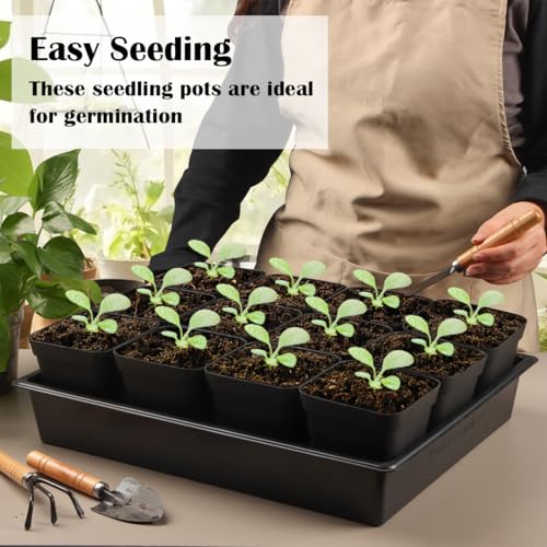 RooTrimmer 3.15 inch (8CM) Square Nursery Pots 100 pcs, Sturdy Seedlings Trays 5 Pcs, Seeds Starter Germination Tray, Microgreening Planter Nursery Propagation 5 Sets - size: 3.15" Pots-100P + 16.2" x 13.2" x 2.6" Trays-5P