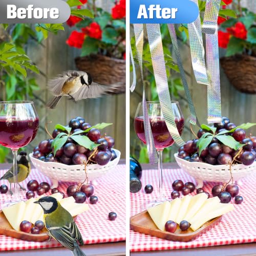 Bird Scare Tape Ribbon, 350FT x 2 in Reflective Flash Tape for Birds, Double Side Reflective Ribbon Scare Birds Woodpecker, Pigeon, Geese Away from House, Garden, Yard, Orchard, Patio, Outdoor