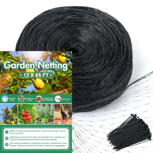 Unves 65 x 13 Ft Bird Netting for Garden, Heavy Duty Garden Net - color: Black, size: 13 x 65 Ft