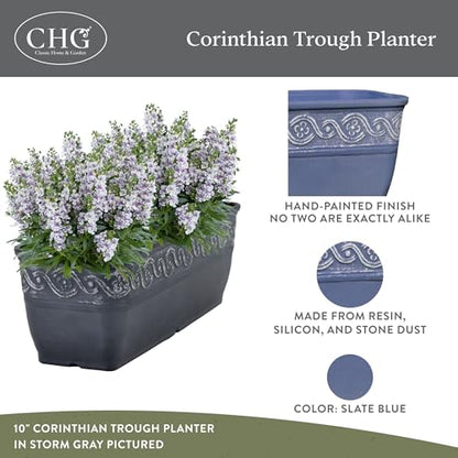 Classic Home and Garden Corinthian Trough Planter, 10", Slate Blue (3 Pack) - color: Slate Blue