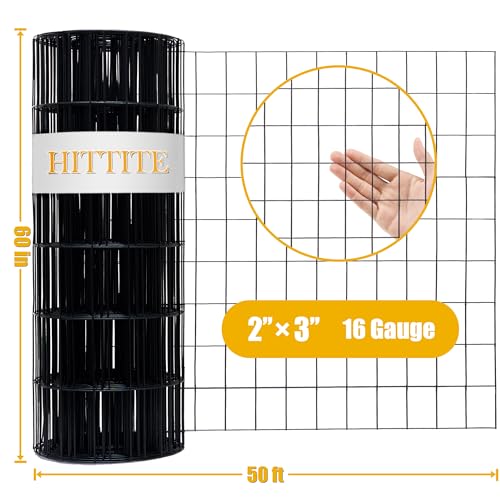 Black PVC Coated Welded Wire Fencing, 60in High x 50ft Long, 2 inch x 3 inch 16GA 2/3/4/5/6 Ft Tall Welded Wire Fence Rolls, Black Metal Garden Fence Wire Roll Garden Fencing for Yard - color: Black, size: 2"x3" 16GA 60" x 50'