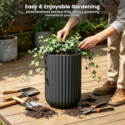 Kante Large Round Column Black Concrete Planter 21.7" Tall, Outdoor - color: Black, size: 14"w x 21.7" h