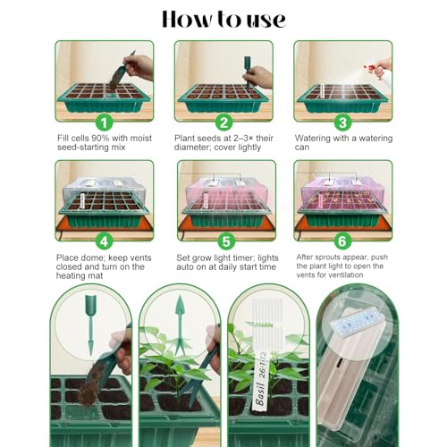 Seed Starter Trays with Grow Lights and Heat Mat for Seed Starting, Growing - size: 1-Pack 24-Cell, style: With Heat Mat