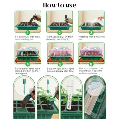 Seed Starter Trays with Grow Lights and Heat Mat for Seed Starting, Growing - size: 1-Pack 24-Cell, style: With Heat Mat