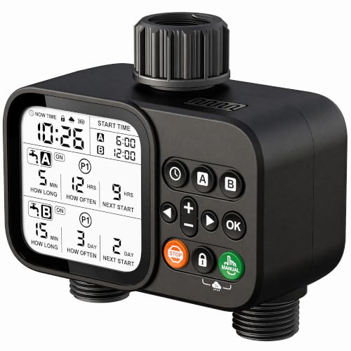 Programmable Outdoor Irrigation Controller with Rain‑Delay, IP54 Weather‑Resistant Auto Watering Sprinkler Device for Lawn, Yard & Flower Beds, Compatible with Standard 3/4‑Inch Faucet Thread