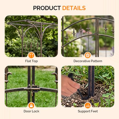 VINGLI Garden Arbor, Arch for Wedding Ceremony Party, Christmas Garden Decor Steel Garden Trellis for Plant Climbing, Pergola for Garden, Backyard, Lawn (Flat Top with Gate,Bronze) - style: Flat Top with Gate,Bronze